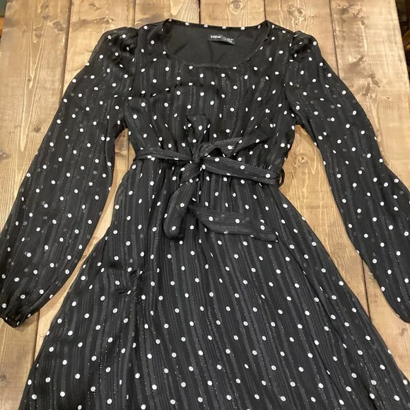 LAST CHANCE ITEM - Black Dress with White Polka Dots Size Small - Picture 2 of 3